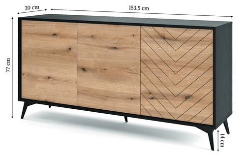 Komoda Fargo 154 cm moderní na nožkách s dekorem rybí kosti do obýváku a ložnice loftová Intesi
