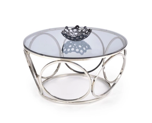 Kulatý skleněný konferenční stolek Deyn 80 cm stříbrný moderní do obýváku Intesi