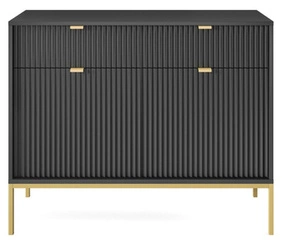Černá rýhovaná komoda se zlatými nohami a zásuvkami 104 cm do obýváku Intesi