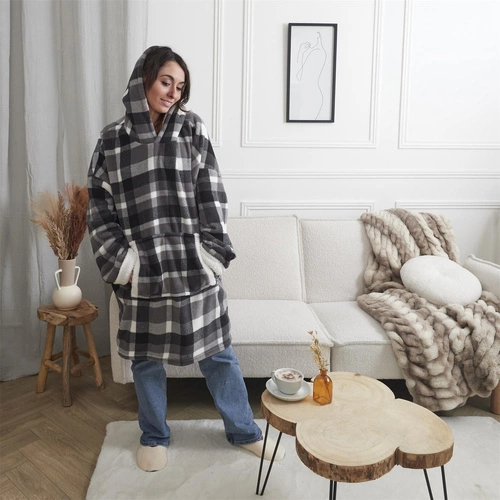 Košilová bunda v kostce/snuddie černá