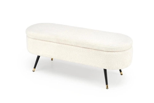 Čalouněná lavice se skrytým úložným prostorem Avico krémová bouclé do předsíně a ložnice ve stylu glamour