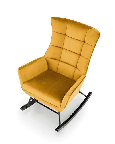 Houpací křeslo Topar sametové hořčicové do obýváku moderní skandinávský relaxační