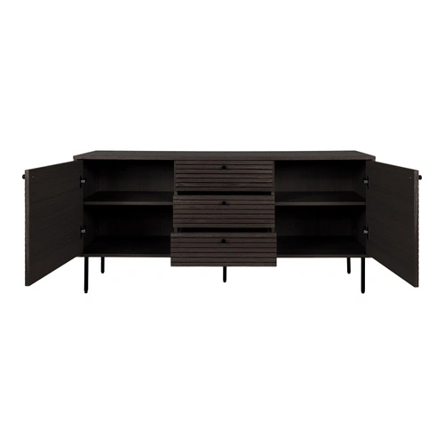 Komoda Kyoto dubová dýha kouřová, rýhovaná 150 cm do obýváku