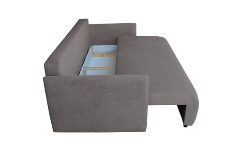 Rozkládací pohovka Mondel 3místná šedá manšestrová s úložným prostorem a funkcí spaní do obýváku
