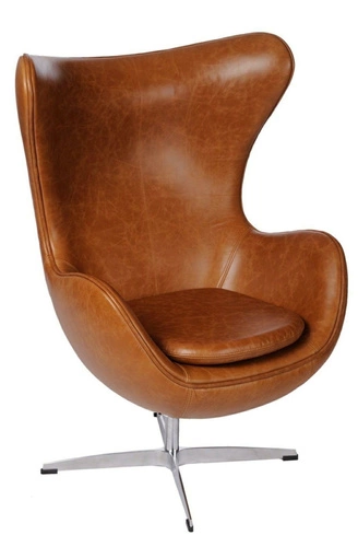 Kožené křeslo ušák Egg hnědé, otočné, moderní glamour do obýváku