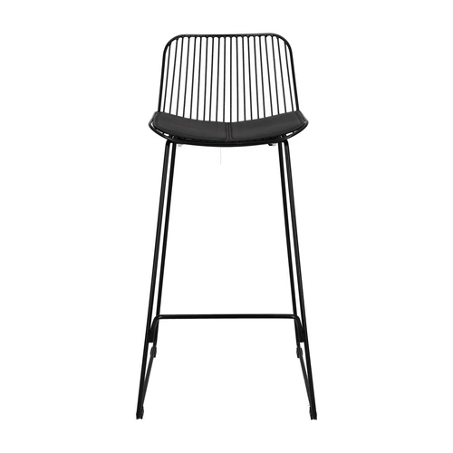 Barová židle Dill High černá s opěrkou, kovová, čalouněná, do kuchyně a k ostrůvku, 75 cm Intesi