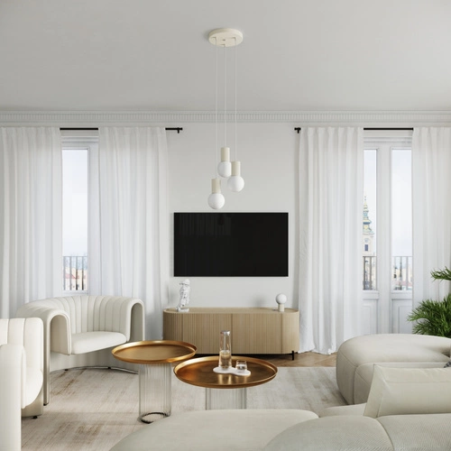 Závěsné svítidlo HALO 1 béžová skleněná koule moderní do obýváku a ložnice 120 cm