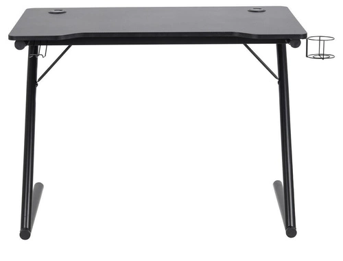 Herní stůl Trooper černý industriální s otvory na kabely a držákem na hrnek