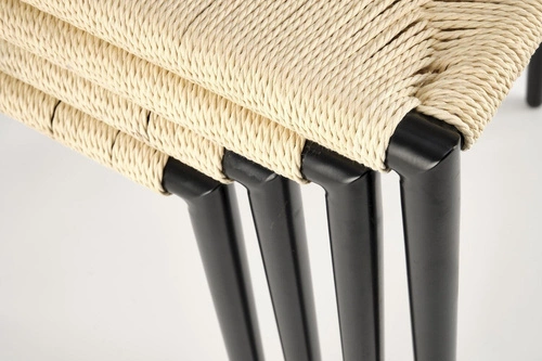 Kovová jídelní židle Tamara Intesi moderní černá s přírodním sedákem z provazu