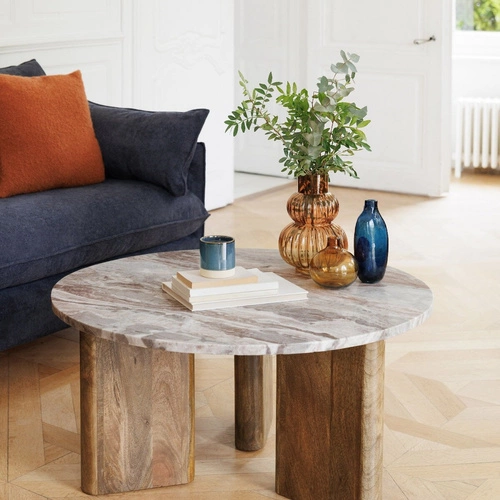 Kulatý mramorový konferenční stolek Coppa 91,5 cm moderní do obýváku z mangového dřeva Atmosphera