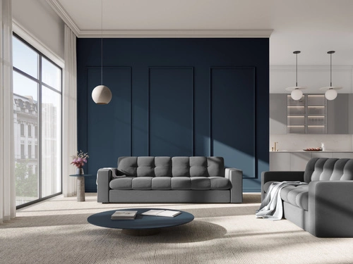 Sametový taburet Justin šedý, čtvercový, moderní glamour do obýváku a ložnice 60x60