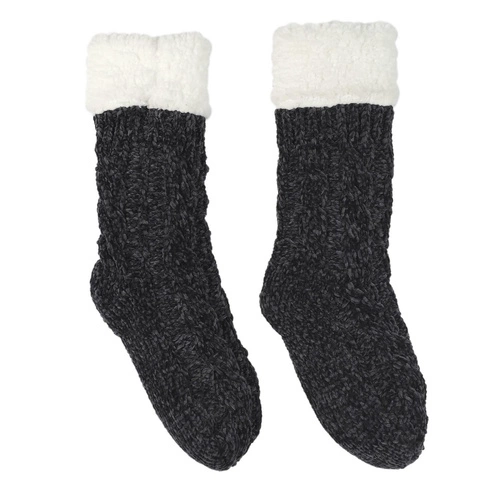 Zateplené ponožky Chenille Intesi černé, silné a měkké na doma, moderní styl 36-41