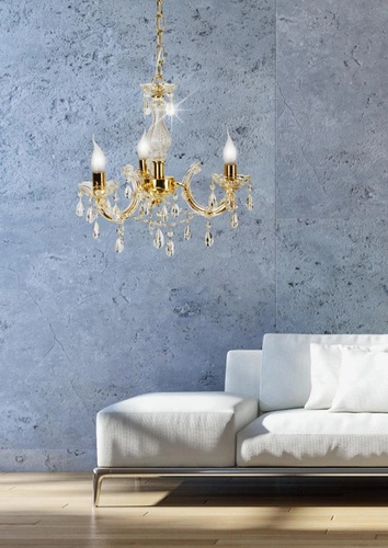 Křišťálový lustr Maria Teresa zlatý 3-ramenný do obýváku a ložnice s nastavitelnou výškou