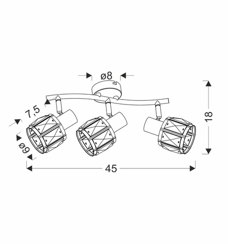 Moderní stropní lustr Dubai 3bodový černý křišťálový do obýváku a jídelny