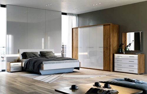 Manželská postel Madera 160x200 bílá čalouněná do ložnice moderní dub