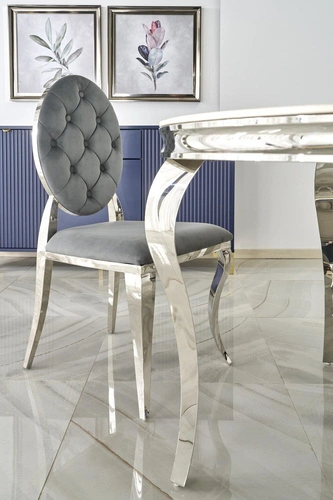 Kulatý skleněný stůl Munya 120 cm bílý glamour do jídelny a obýváku moderní