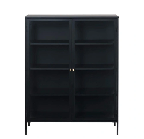 Vitrína Carmel černá kovová loftová do obýváku na knihy a alkohol