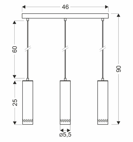 Závěsná lampa Tubo černá 3x25W GU10 stínítko ze dřeva 25cm