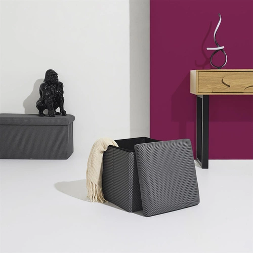 Skládací taburet s úložným prostorem Vels Atom šedý moderní do předsíně a studentského pokoje 38x38 cm