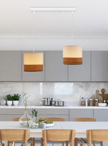 Závěsné svítidlo Bianco bílé s textilním ořechovým stínidlem, výškově nastavitelné do obývacího pokoje CANDELLUX