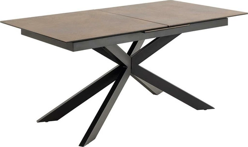 Rozkládací jídelní stůl Irwine Actona 168-210x90 cm keramická deska hnědá černé nohy industriální