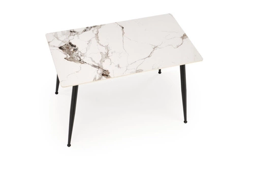 Jídelní stůl Nicolalla 140 bílý mramor moderní obdélníkový na černých nohách Intesi