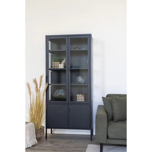 Loftová knihovna Brisbane černá kovová se sklem do obýváku 80x180 cm