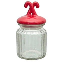 Vánoční skleněná dóza s víčkem ve tvaru cukrové tyčinky Intesi červená 125ml