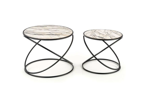 Sada 2 kulatých konferenčních stolků Chaletz bílý mramor moderní do obýváku 2v1