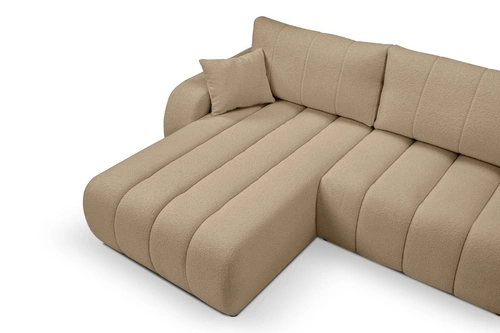 Moderní béžová rohová sedačka Hobro s rozkladem na spaní levá do obýváku s úložným prostorem