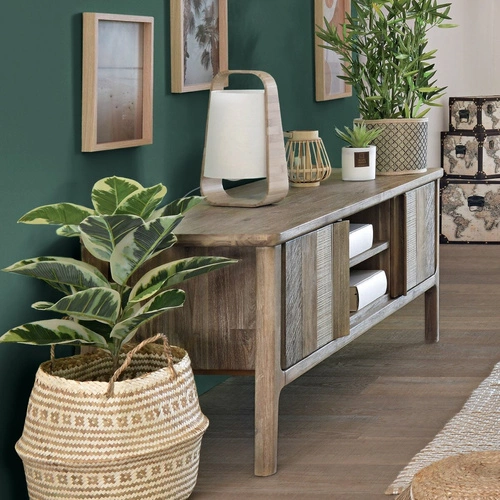 Rustikální dřevěný TV stolek z akácie Banila Atmosphera 150 cm do obýváku volně stojící