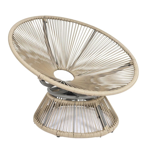 Relaxační otočné křeslo Nucan do obýváku a na terasu boho ratanové s polštářem bílé