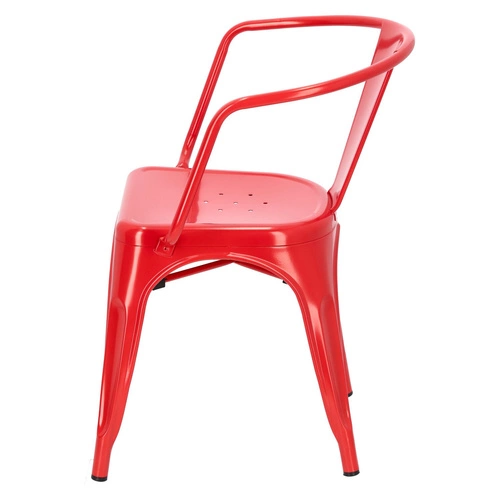 Kovová židle Paris Arms červená inspirovaná Tolixem s područkami do jídelny a kuchyně
