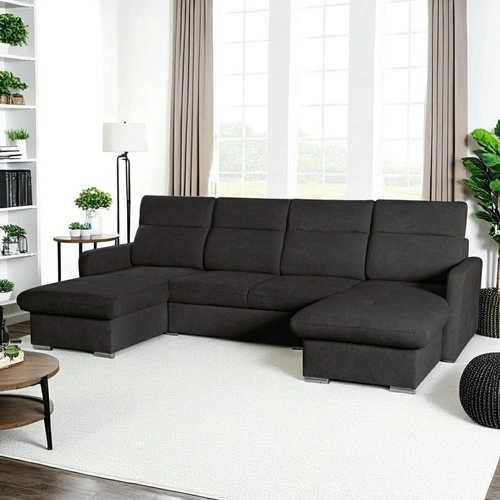 Rohová sedací souprava Limi U s rozkladem pro spaní, moderní antracit, úložný prostor Intesi