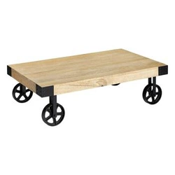 Konferenční stolek Silas mango obdélníkový loftový dřevěný na kolečkách do obýváku 117 cm Atmosphera