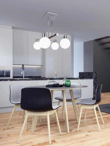 Závěsné svítidlo Maldus moderní skleněné 4světelné do obýváku a jídelny chromované