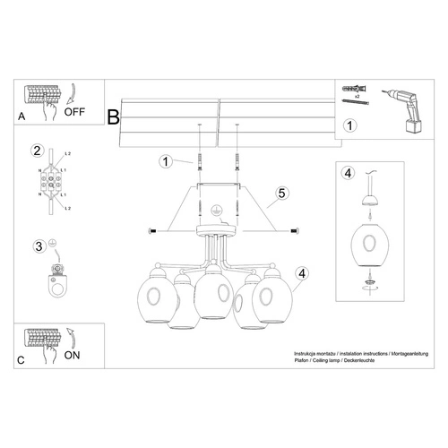 Moderní černý lustr FILLAN 5 stropní svítidlo do obýváku a jídelny SOLLUX LIGHTING