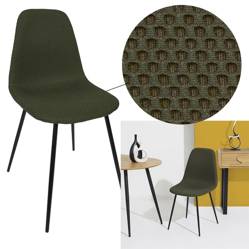 Čalouněná židle Pori zelená khaki Intesi do jídelny moderní s černými kovovými nohami