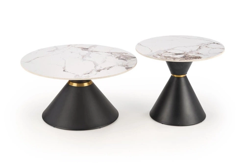 Konferenční stolek Javin S kulatý bílý mramor černý moderní glamour do obýváku 60 cm