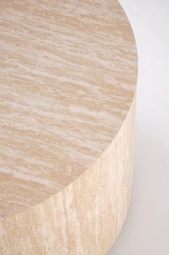 Konferenční stolek Travertino kulatý 60 cm moderní dřevěný do obýváku béžový Intesi