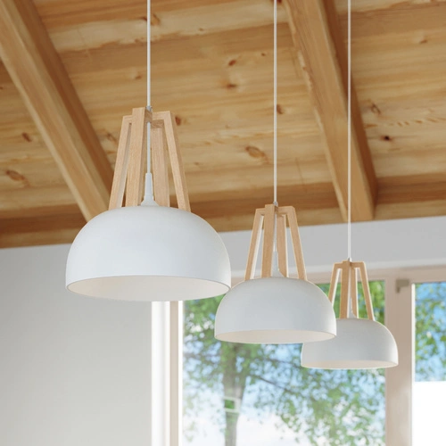 Závěsná lampa CASCO bílá/přírodní dřevo