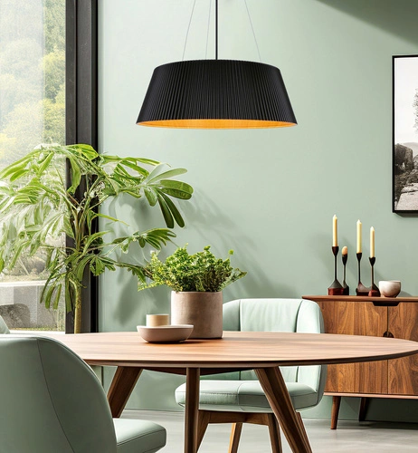 Závěsné LED svítidlo Umbria černé s dřevem, nastavitelné do obýváku, kuchyně nebo nad stůl