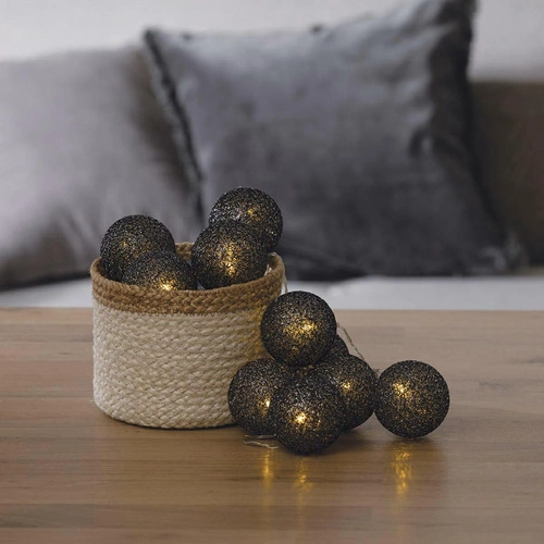 LED světelný řetěz cotton balls Atmosphera černé s třpytkami na baterie do obýváku a ložnice