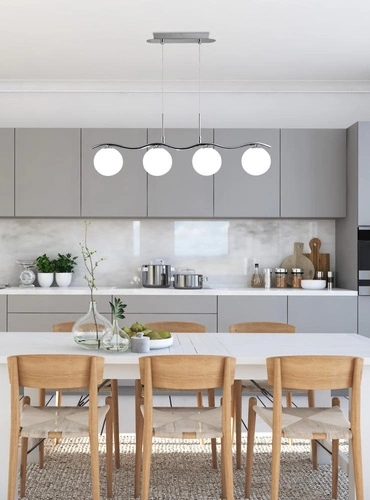 Závěsné svítidlo Ramon moderní skleněné chromové 4bodové do obýváku a jídelny