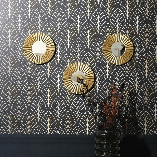 Sada 3 kulatých dekorativních zrcadel Origami ve zlatém rámu do obýváku a předsíně