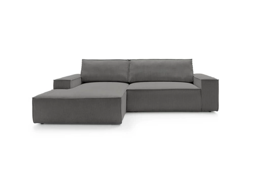 Rohová manšestrová pohovka Molde M levá s rozkladem a úložným prostorem do obýváku šedá