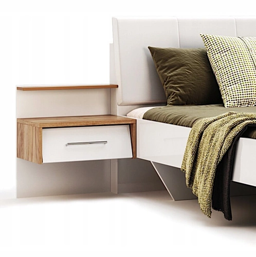 Dva závěsné bílé noční stolky se zásuvkou a LED 54 cm Intesi Madera skandinávský styl