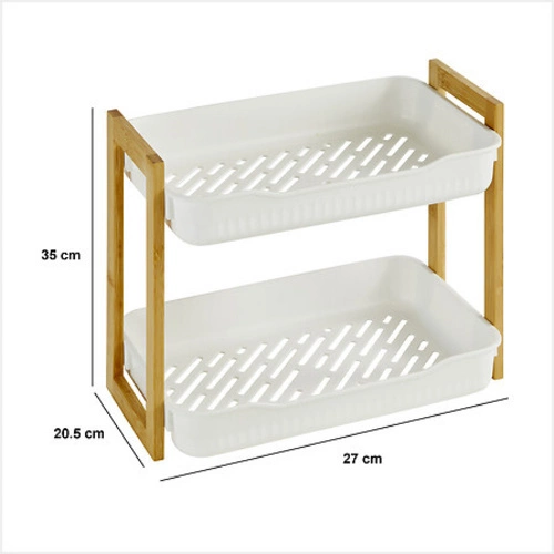 Bambusová koupelnová police Naturéo dvoupatrová bílá obdélníková ve skandinávském stylu