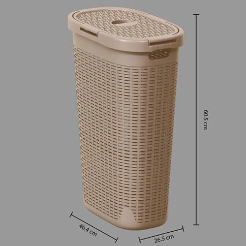 5five simply smart úzký koš na prádlo 40l technoratan béžový s víkem do koupelny