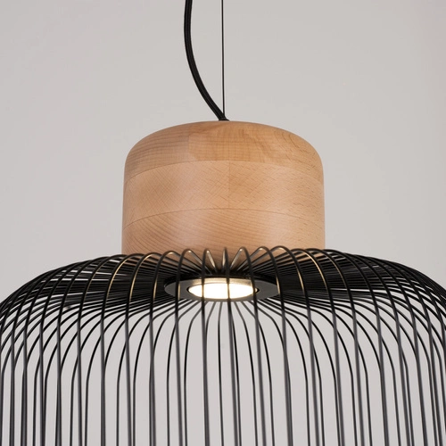 Závěsné svítidlo Gabbia 35 černé industriální do obýváku a jídelny ocel dřevo